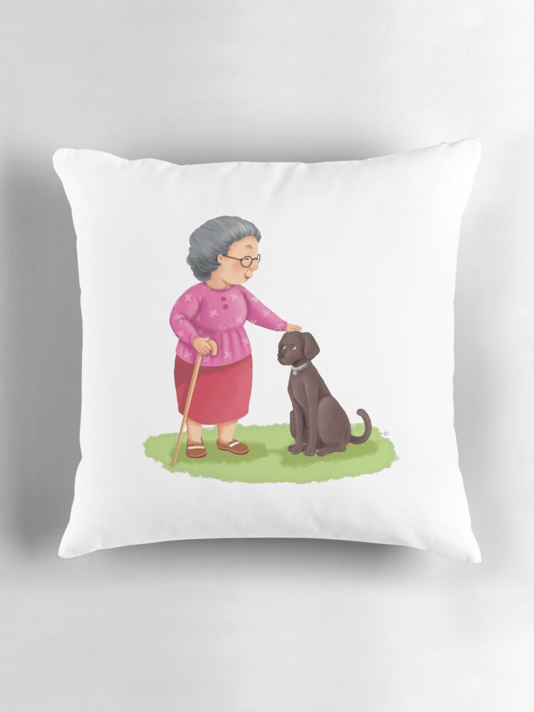 Thumbnail 3 of 4, Pillow, Grandma and Her Chocolate Labrador designed and sold by MintedProse.