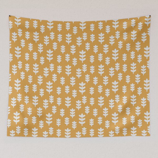 Item preview,  Minimal Style White Leaf Plant Pattern on Yellow Background designed and sold by wenjunior.