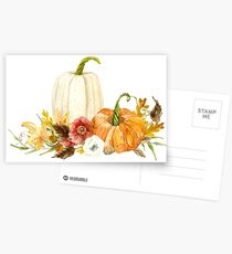 Watercolor Fall Autumn Floral Pumpkins n Leaves Postcards