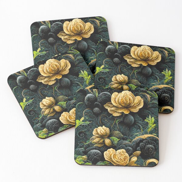 Item preview, Black paper Antique Botanical Flower Rose Gold designed and sold by MakeitMelo.
