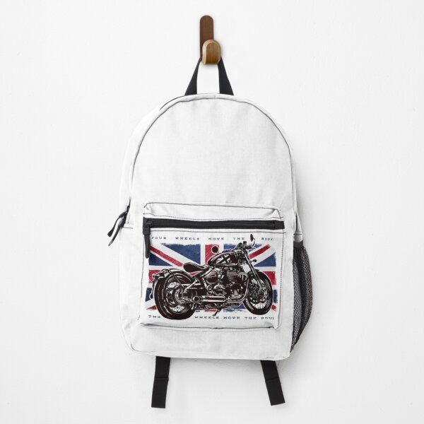Item preview, Four Wheels Move the Body, Two Wheels Move the Soul, Sports Stickers Mechanic Tee, Adventure Rider Custom Motorcycle Poster, UK flag, Great Britain designed and sold by SW Longwave.