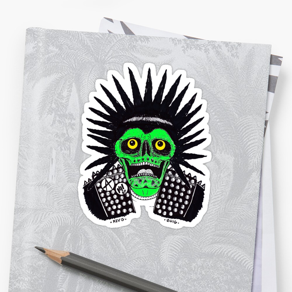 GREEN LIBERTY SPIKES PUNK Art By Kev G Sticker By ArtByKevG Redbubble   Stf,small,600x600 C,0,0,1000,1000.u2 