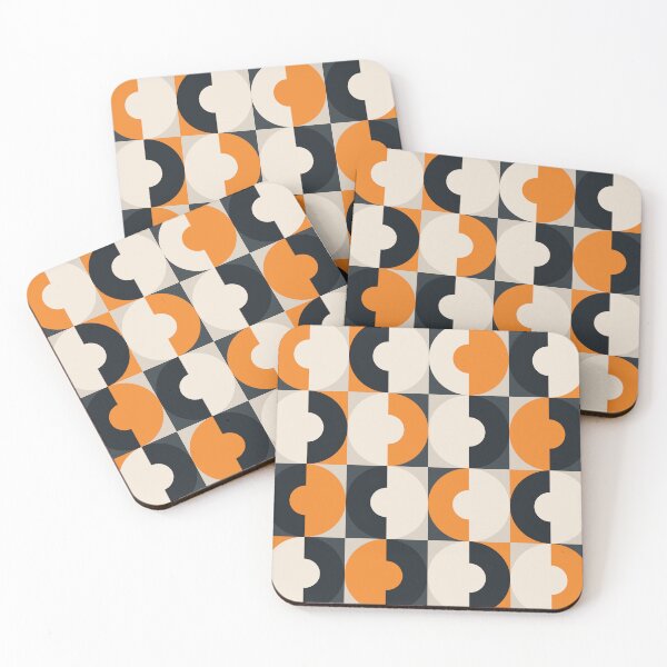 Item preview, Retro Square and Circle Tile Orange Black and White designed and sold by Blue-Banana.