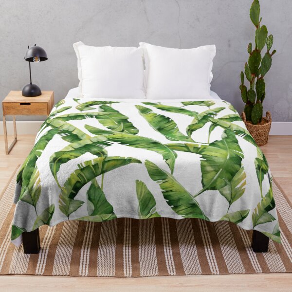 Item preview, Exotic Tropical Banana Leaves Luxury Boho Green White Decor designed and sold by YounitedArt.