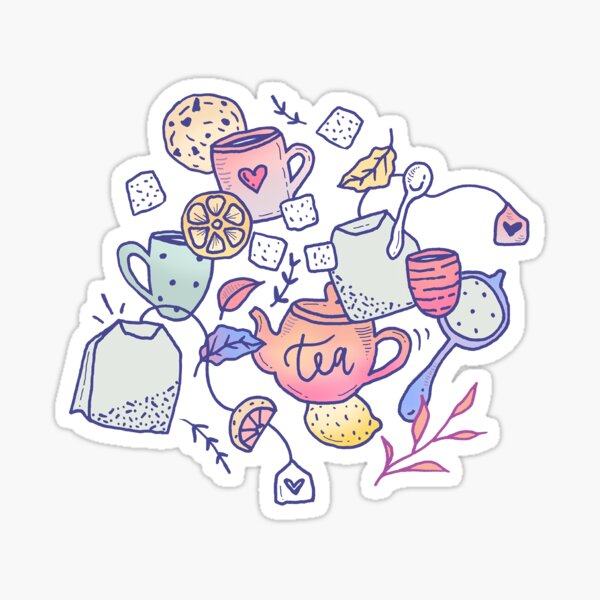 Tea and Cookies Doodle Art Sticker