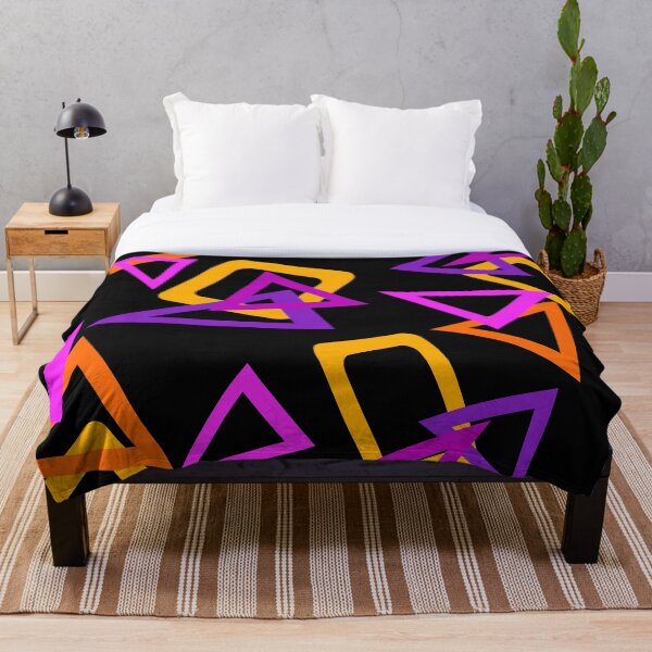 Item preview, Mid Century Triangles Rectangles design violet, yellow, orange and pink on black designed and sold by Graphic-Color.