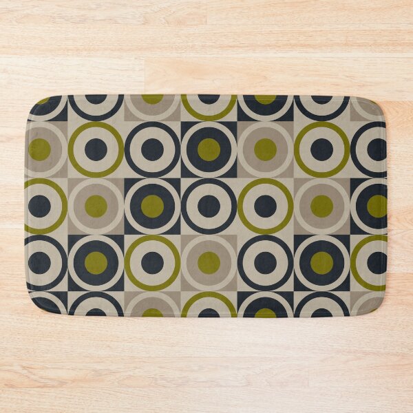 Item preview, Retro Square and Circle Tile Olive Black and Cream designed and sold by Blue-Banana.