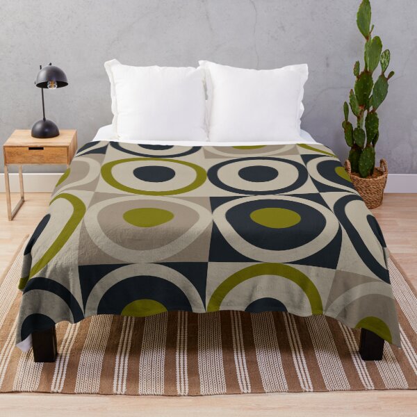 Item preview, Retro Square and Circle Tile Olive Black and Cream designed and sold by Blue-Banana.