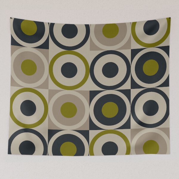 Item preview, Retro Square and Circle Tile Olive Black and Cream designed and sold by Blue-Banana.