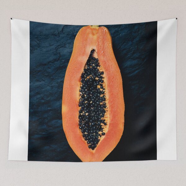 Item preview, Papaya cross-section on dark slate designed and sold by Johan Swanepoel.
