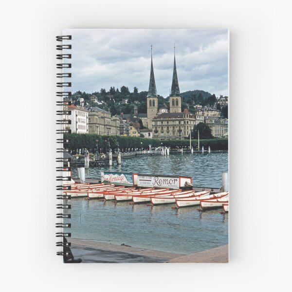 Item preview, 1950s - View of Boats in front of  the Church of St. Leodegar (Hofkirche St. Leodegar), Roman Catholic Church, Lucerne, Switzerland designed and sold by thatwaslife.