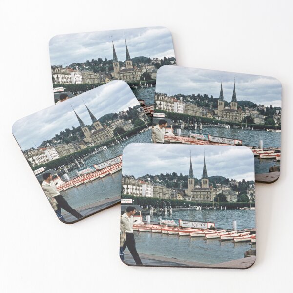 Item preview, 1950s - View of Boats in front of  the Church of St. Leodegar (Hofkirche St. Leodegar), Roman Catholic Church, Lucerne, Switzerland designed and sold by thatwaslife.