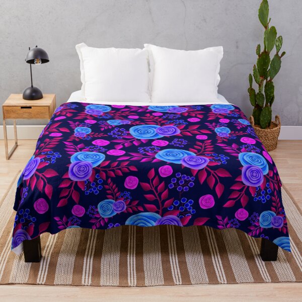 Item preview, Exotic Neon Flowers in Night Pattern Luxury Boho Floral Magenta Red Blue designed and sold by YounitedArt.