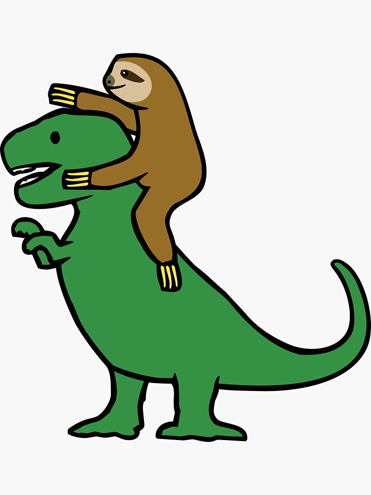 sloth riding a dinosaur