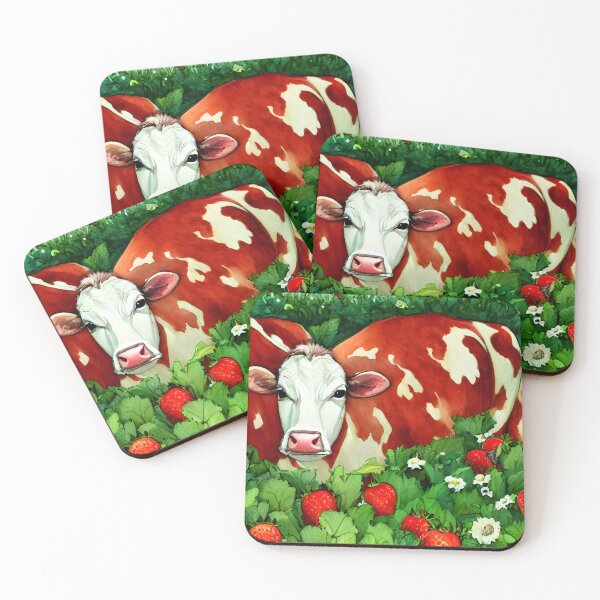 Item preview, Red and White Dairy Cow in a strawberry patch designed and sold by Angelandspot.
