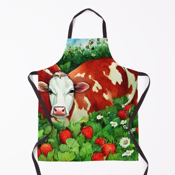 Item preview, Red and White Dairy Cow in a strawberry patch designed and sold by Angelandspot.