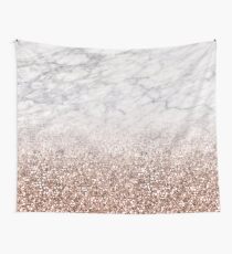 Bold ombre rose gold glitter - white marble Wall Tapestry