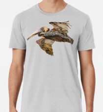 Brauner Pelikanflug mit Vintage Seafoam Stripe (California Bird) Premium T-Shirt