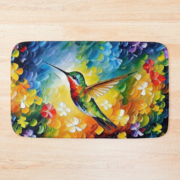 Hummingbird Art - Palette Knife Bath Mat