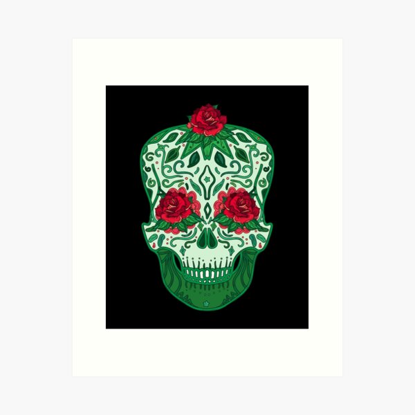 Item preview, Zombie In Graveyard -  Red Roses And  Green Leaf Skull designed and sold by ImagesDesigns.
