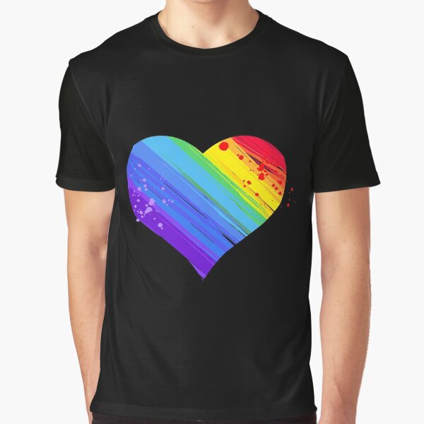 Design by Humans Rainbow Colored String Pride Heart by corndesign T-Shirt - Black - 2x Large