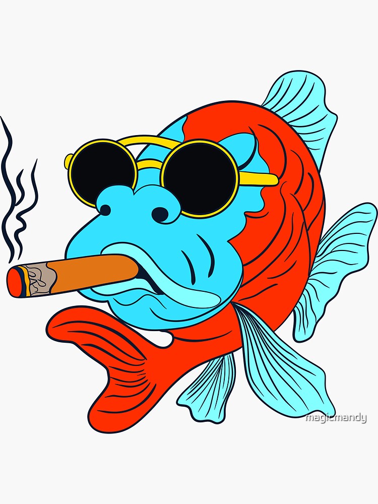 Image of a Colorful Cartoon Bass Fish Wearing Sunglass, Wearing