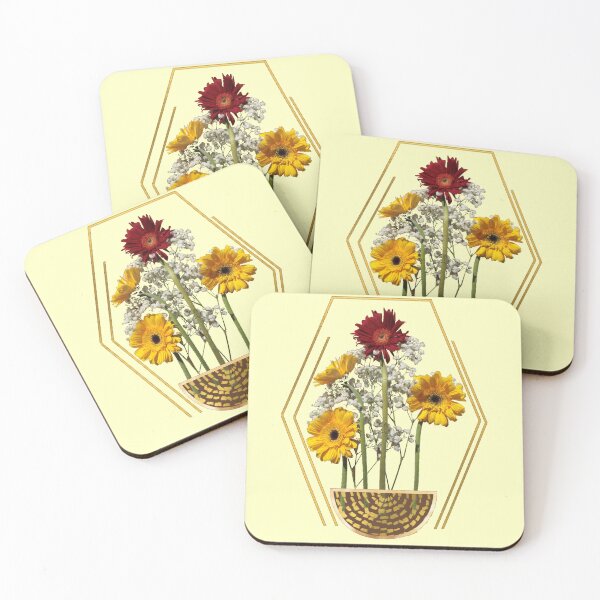 Item preview, YELLOW and RED MUMS with BABIES BREATH FLOWERS IN GOLD FRAME designed and sold by LanaDevon.