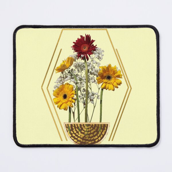 Item preview, YELLOW and RED MUMS with BABIES BREATH FLOWERS IN GOLD FRAME designed and sold by LanaDevon.