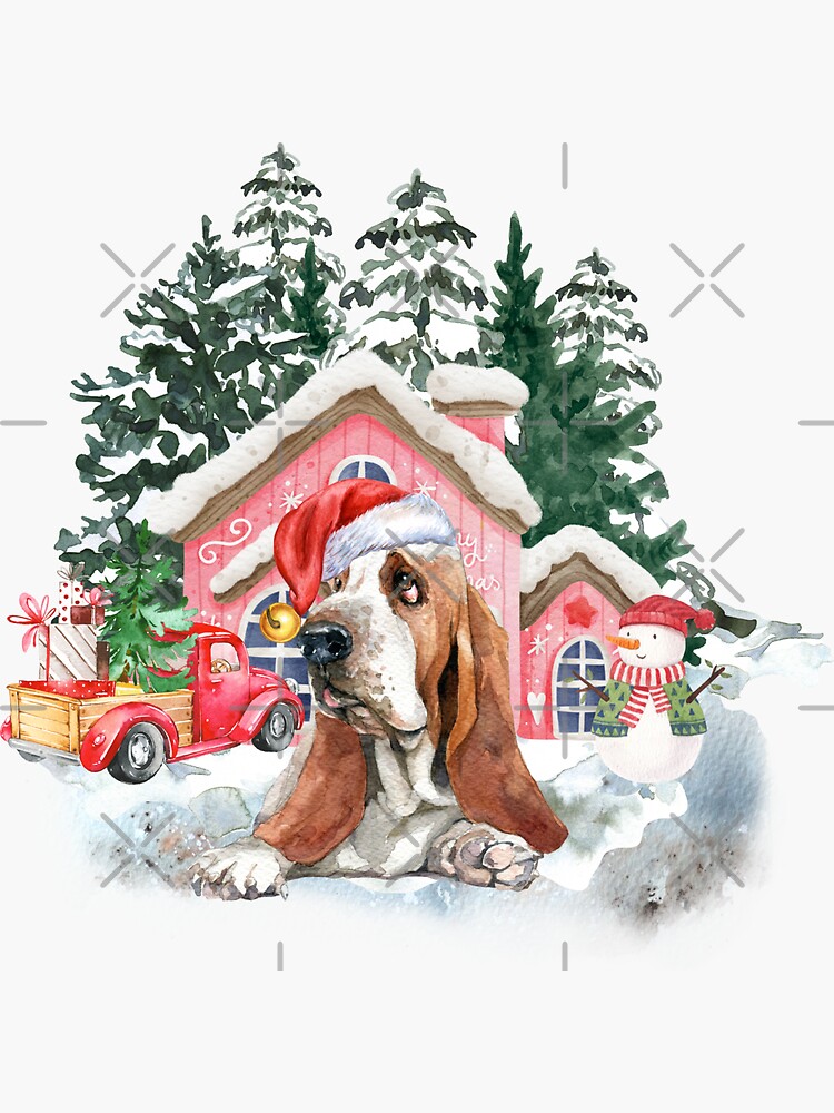 "Basset Hound Christmas Basset Hound With Snowman " Sticker for Sale