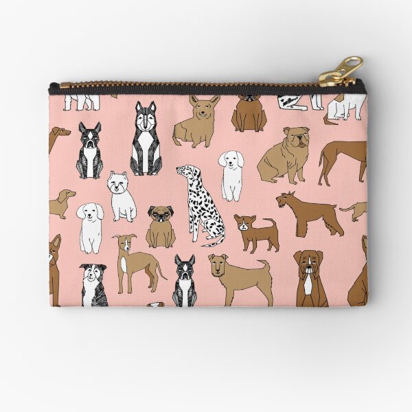 Dogs Dogs Dogs - Pink Background Zipper Pouch