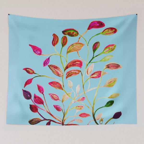 Item preview, Red and Green Leaves on Light Blue designed and sold by ANoelleJay.