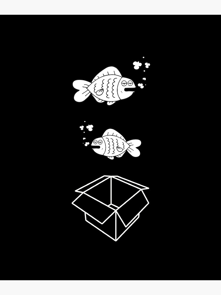 Disover Big Fish Little Fish Cardboard Box - Black And White Premium Matte Vertical Poster