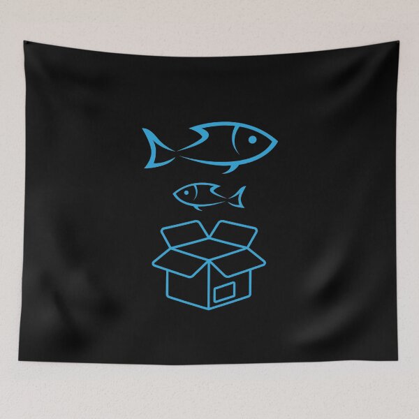 Item preview, Big Fish Little Fish Cardboard Box - Black And White And Blue designed and sold by ImagesDesigns.