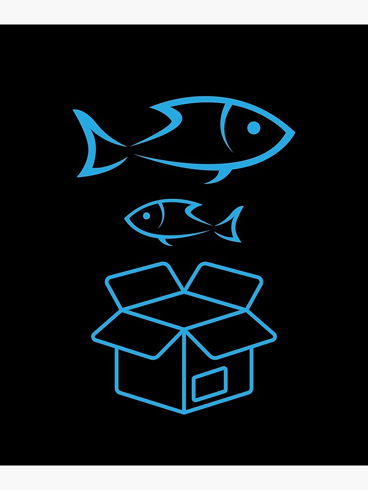 Discover Big Fish Little Fish Cardboard Box - Black And White And Blue Premium Matte Vertical Poster