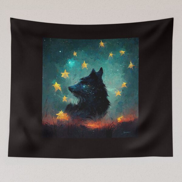 Item preview, black wolf starry ,Wolf Howling at the Moon  designed and sold by hassendz.