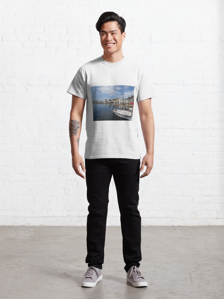 Alternate view of Fishing boat at Fornells, Minorca, Spain Classic T-Shirt