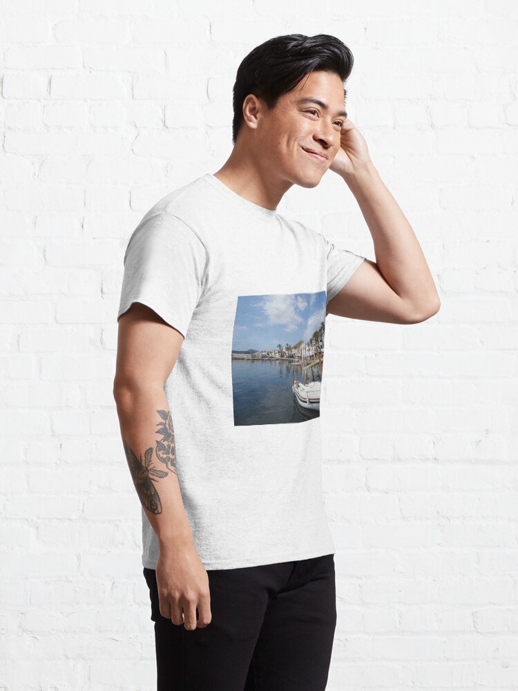 Alternate view of Fishing boat at Fornells, Minorca, Spain Classic T-Shirt