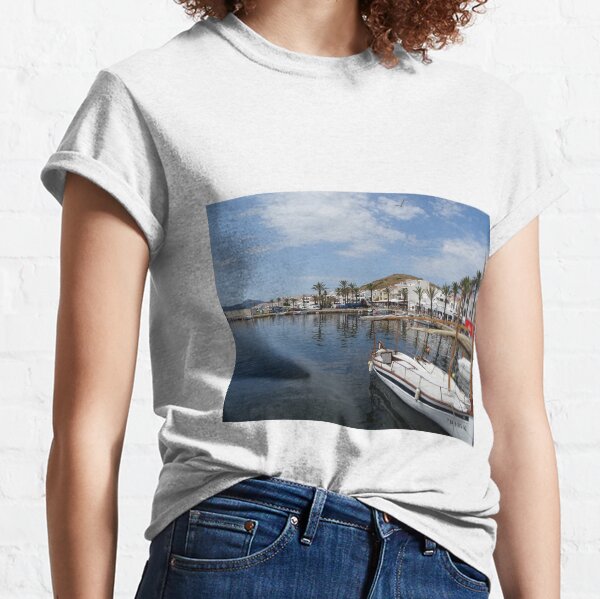 Fishing boat at Fornells, Minorca, Spain Classic T-Shirt