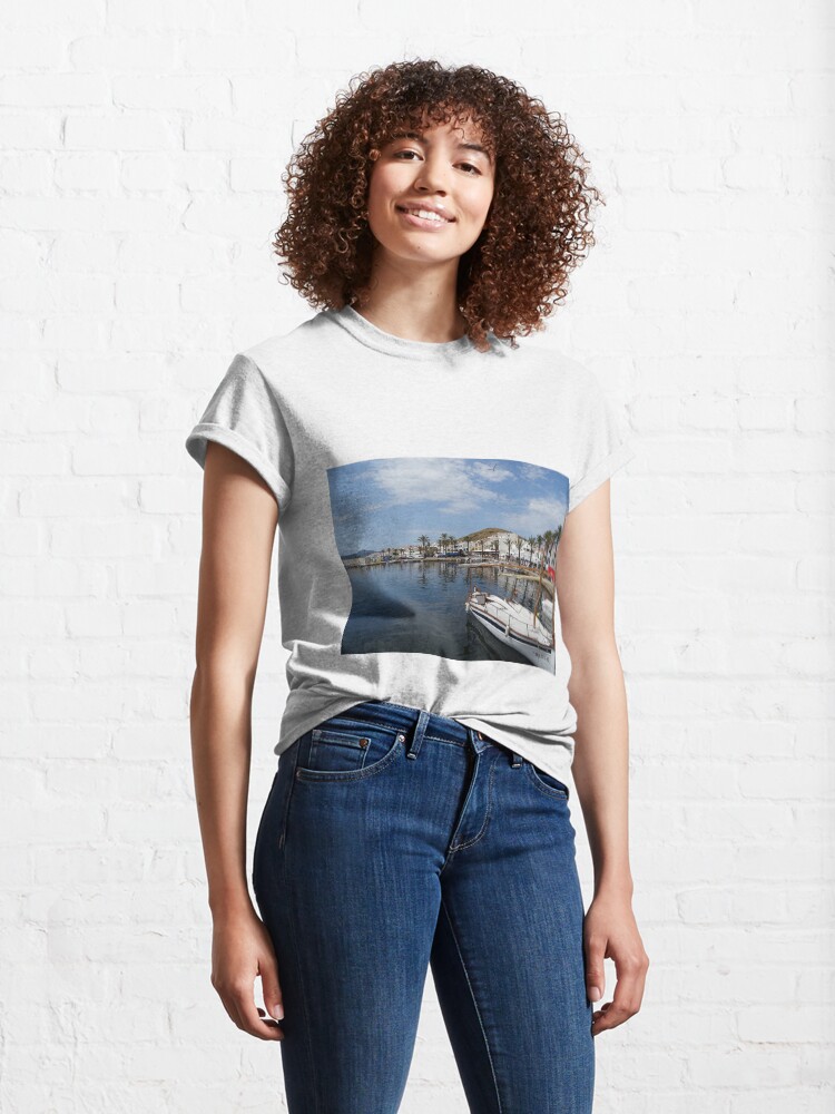 Alternate view of Fishing boat at Fornells, Minorca, Spain Classic T-Shirt