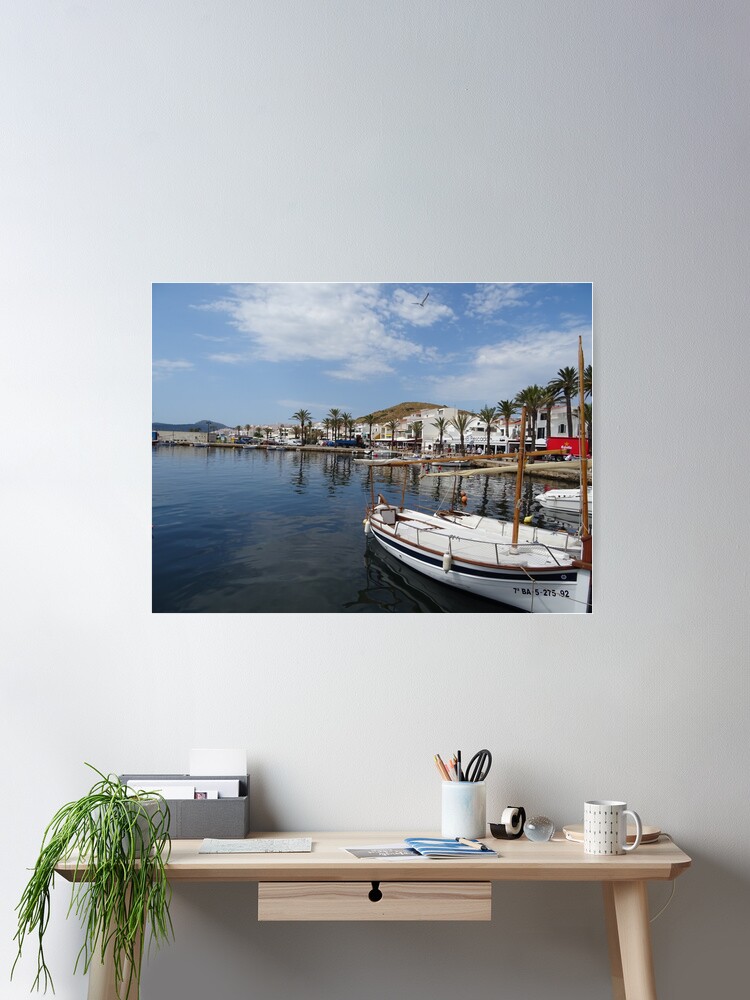 Thumbnail 1 of 3, Poster, Fishing boat at Fornells, Minorca, Spain designed and sold by santoshputhran.