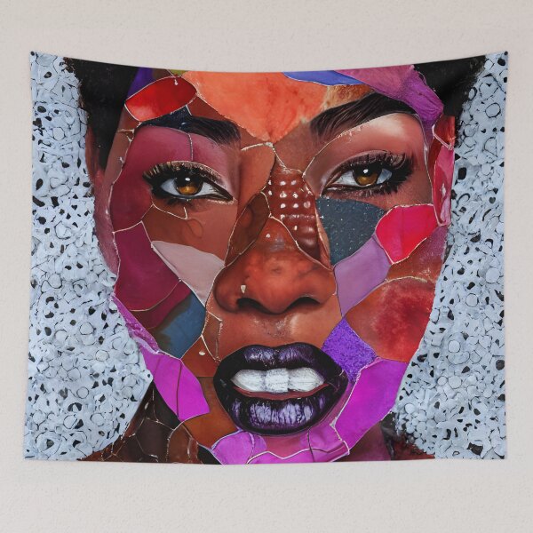Item preview, Valetta - Watercolor and ink - African American woman with a paper collage face designed and sold by fruitfulskye.