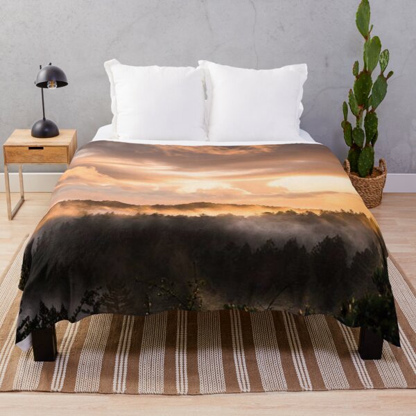 Item preview, Clam and foggy forest mountains with orange sunset designed and sold by Durgaa D.