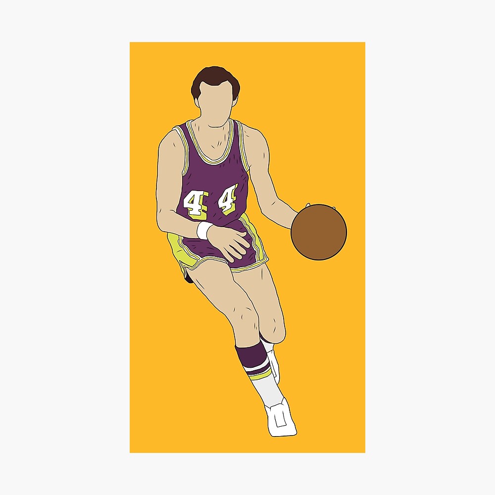 Jerry West Signed Los Angeles Lakers Logo Artwork Basketball