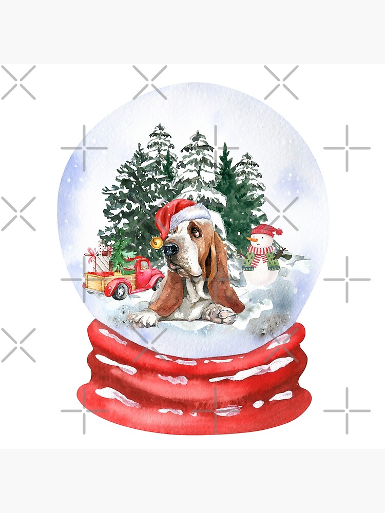 “Basset Hound Christmas : Basset Hound With Snow Globe” Poster for Sale