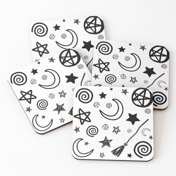 Item preview, Blessed Be, Broom Stick, Harm None, Pentacle, Spiral, Star… in black + white designed and sold by drumweaver.