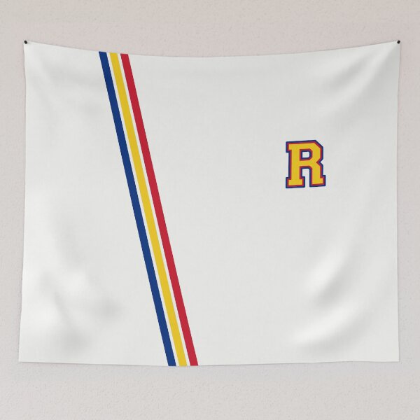 Item preview, R is for Romania / Varsity Letter with Racing Stripes - Blue / Yellow / Red / White Background designed and sold by PEK1787.
