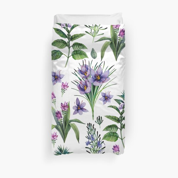 Watercolor botanical collection of herbs and spices Duvet Cover