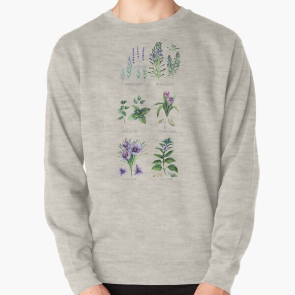 Watercolor botanical collection of herbs and spices Pullover Sweatshirt
