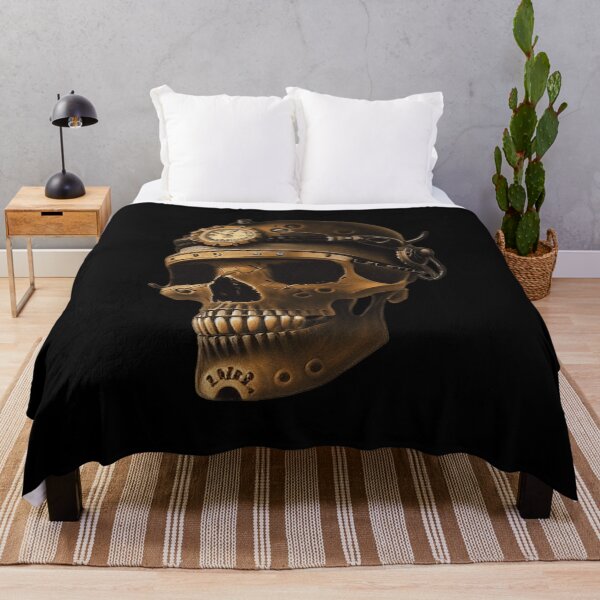 Item preview, Steampunk skull with miners' helmet (Gold) designed and sold by Traveltejas.