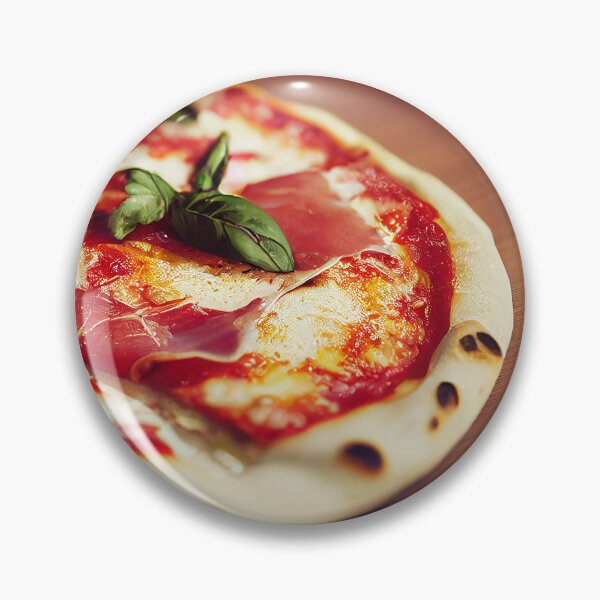 Item preview, Fresh Neapolitan Margherita pizza with prosciutto, food photography, computer AI generated art designed and sold by SvetlanaSF.